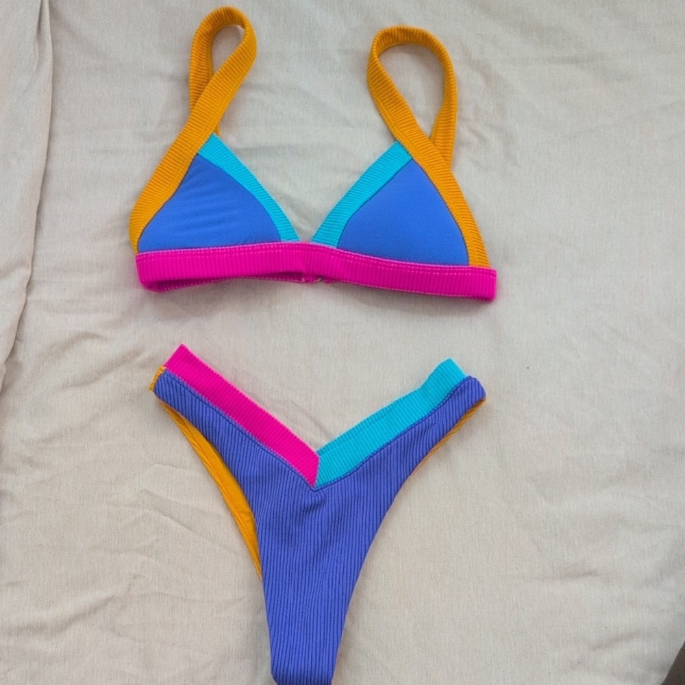OneOne Bikini Set with Orange, Blue, and Pink Accents